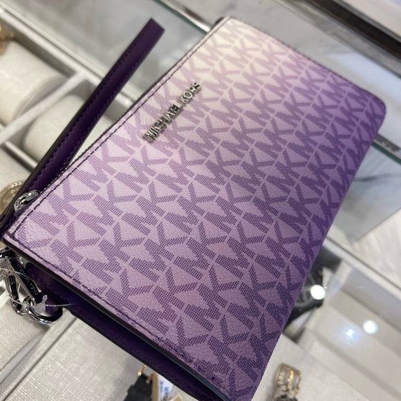 MICHAEL KORS JS Lg Ombré Signature Logo Double Zip Wristlet Wallet 
Dark Purple - Picture 14 of 16